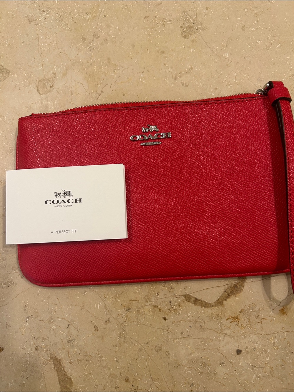 NWOT Coach Red Leather Wristlet Pouch with Silver Logo